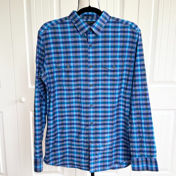BANANA REPUBLIC Blue Green Plaid Long Sleeve Button Down Shirt Men's Slim - Picture 3 of 14